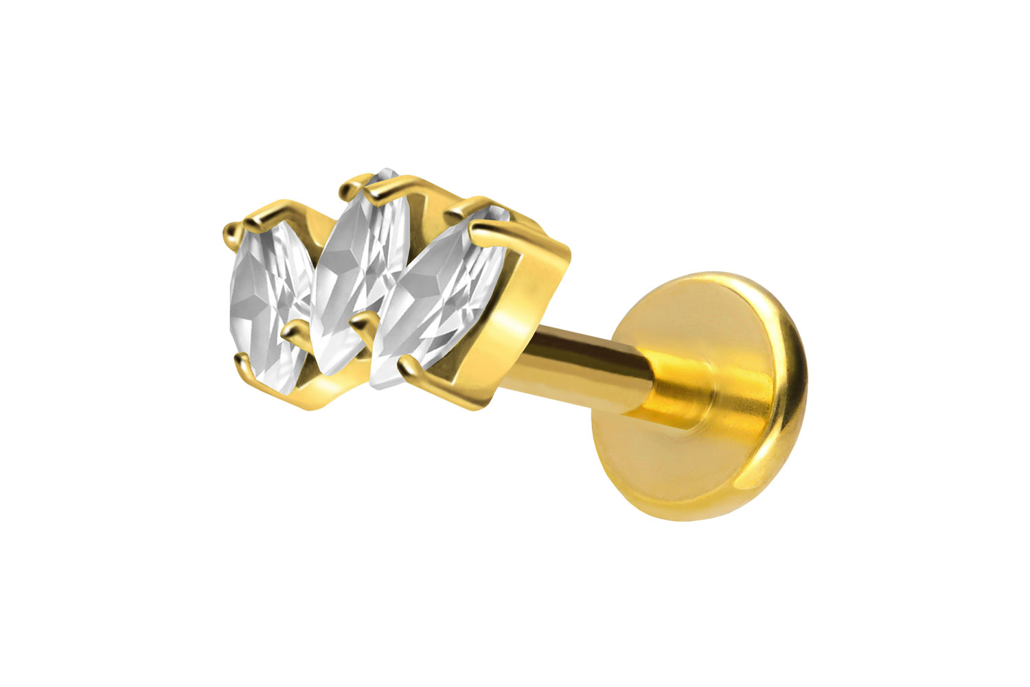 Titan Labret Piercing mit Push Fit 3 KRISTALLTROPFEN